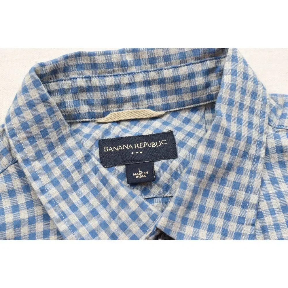 Banana Republic Men's Size L Blue Gingham Cotton Button Down Long Sleeve Shirt